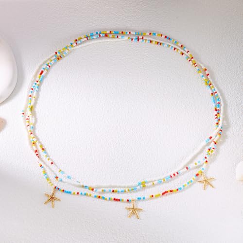 Vivian&CD Mermaid Seashell Starfish Waist Chain for Women, Gold Boho Pearl Shell Conch Belt Chain Waterproof Body Chain for Summer Beach Sexy Bikini Pirate Costume Accessories - style: Beaded starfish