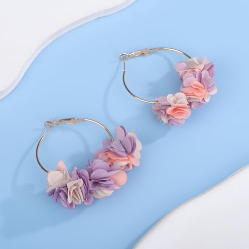 Kercisbeauty Soft Petal Flower Gold Hoop Earrings for Women Enthic Style Spring Summer Holiday Party Jewelry