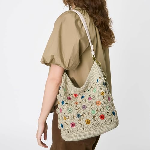 The Sak Sequoia Hobo Bag - Hand Crochet Large Women's Purse for Everyday & Travel - Durable Handbag & Tote With Zipper Pocket - color: Natural Multi Flower