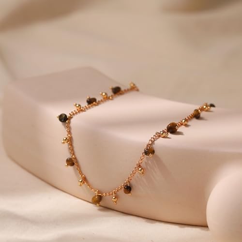 Yumikoo 18k Gold Plated Anklet Ankle Bracelets for Women - style: Brown Crystal Stone