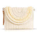 Crossbody Bags for Women, Straw Clutch Purses, Bohemian Handmade Woven Envelope Package, Tassel Handbags for Women | Bohemian - color: Beige