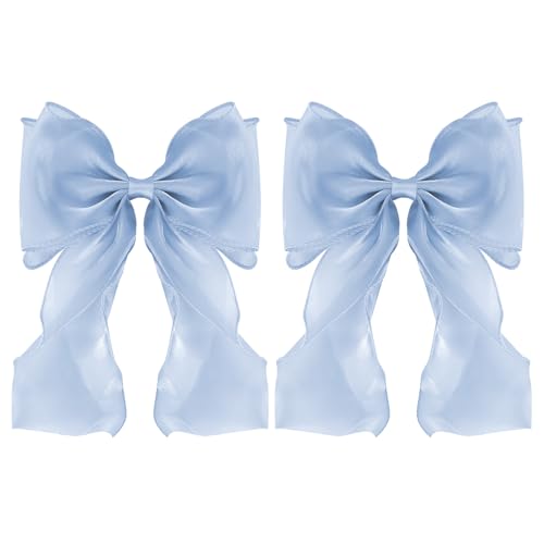 Large Hair Bow Clips for Women, Light Blue Bow Hair Barrettes with Long Tail French Hair Ribbon Clips Hair Accessories for Girls (Light Blue 2PC) - color: Light Blue,Light Blue