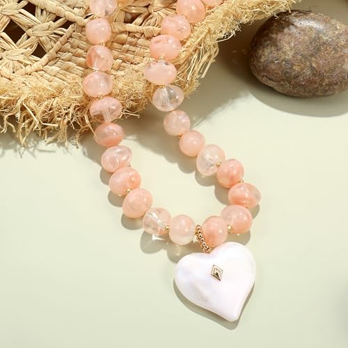 Elegance 11 designs Chunky Heart Necklace for Women, Colorful Acrylic Beaded Statement Puff Heart Necklace, Cute Boho Y2K Choker Necklace for Gift Jewelry - color: Pink Heart Pendant Necklace