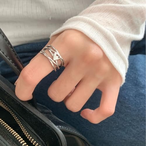 Silver Stacking Thumb Rings for Women, Finger Kont Heart Irregular Knuckle Ring Silver layered Modern Dainty Rings Jewelry Gifts for Women
