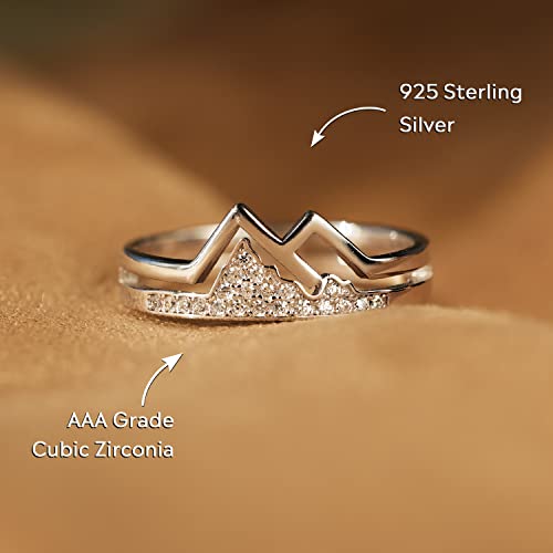 STORYJEWELLERY Mountain Ring, Western Rings for Women, 925 Sterling Silver Faith Ring, Silver Statement Rings, Christmas Gifts for Women - style: With Message Card for Lover