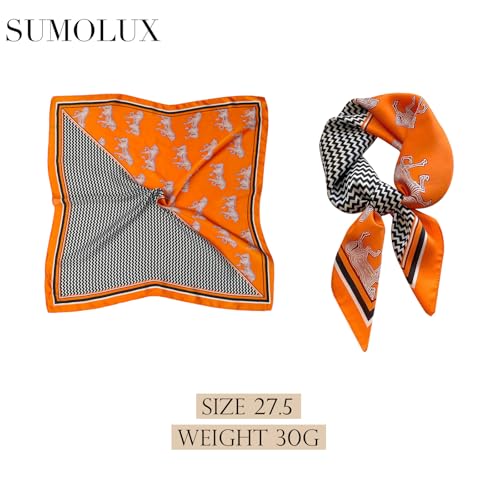 Sumolux Head Hair Scarf for Women Like Satin Silk Scarf Bandana Hair Wrapping Night Large Square Scarves 27.5" - color: Orange Horse