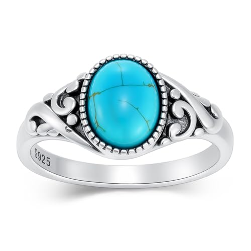 Boho Rings 925 Sterling Silver Turquoise Ring Western Jewelry Women's Eternity Rings Christmas Jewelry Gifts for Wife Mom Size 7-9 - style: Turquoise-4