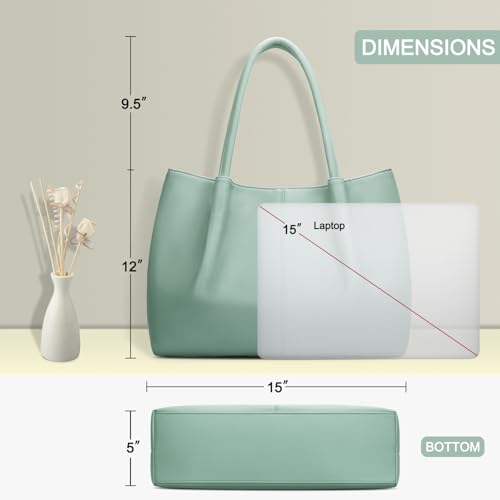 KKXIU Tote Bag for Women Vegan Leather Shoulder Purse Large Capacity Travel Bag - color: Light Green