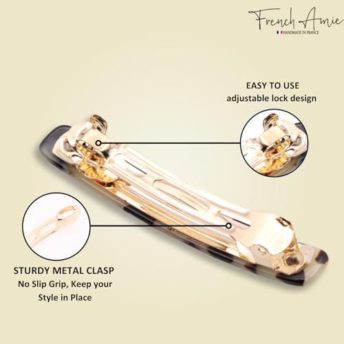 French Amie Small 2 1/4 inch Celluloid Handmade Hair Barrette No Slip Grip Durable Styling Women Hair Accessories Hair Clip for Girls, Made in France(White Tokyo) - color: White Tokyo