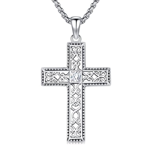 Cross Necklace 925 Sterling Silver Turquoise Christian Pendant Religious Cross Jewelry Christmas Gifts for Women Men - style: Gothic