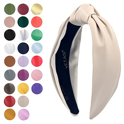 Leather Headbands for Women, Ivory Stylish Year-round Wearable All Day. Head bands Adult Women Trendy Cream Head band for Women's Hair Knotted Headband Top Knot Womens Fashion Designer Girls - color: Beige Cream
