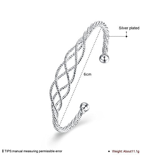 Sterling Silver Adjustable Wire Bracelet Fashion Bangle Cuff Bracelet with Specail Follower Mesh Pattern Designed For Women Adults