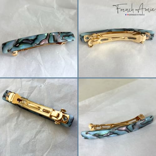 French Amie Small 2 1/4 Inches Celluloid Handmade Golden Brown, Tokyo, Onyx, Opera, Pearl Black, Ivory, Finish Automatic Hair Clip Hair Barrette (Gray Magma) - color: Gray Magma