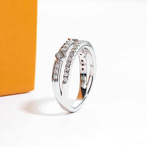Moissanite Eternity Rings Wedding Bands D Color VVS1 Clarity Round Brilliant Cut 925 Sterling Silver 5/6 Stones Anniversary Band Rings for Women with Certificate - color: Double rows band