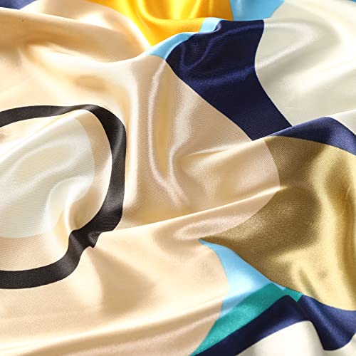 AWAYTR Satin Silk Scarf - Large Hair Bandana, Sleeping Wrap for Women - color: Flower(blue)