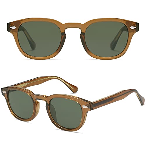 SOJOS Retro Small Round Sunglasses for Men Women Trendy Circle Style UV400 Lenses Unisex Sun Glasses SJ2251 - color: Olive Green/Dark Green