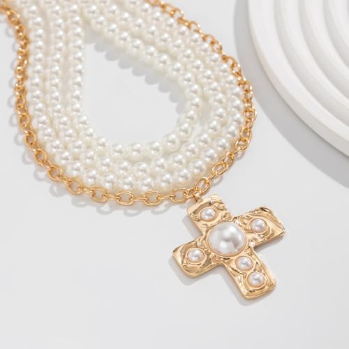 Chunky Cross Necklace for Women Chunky Gold Necklace Statement Cross Pendant Vintage Toggle Clasp Necklace Jewelry for Women - color: G1-Gold Cross Necklace