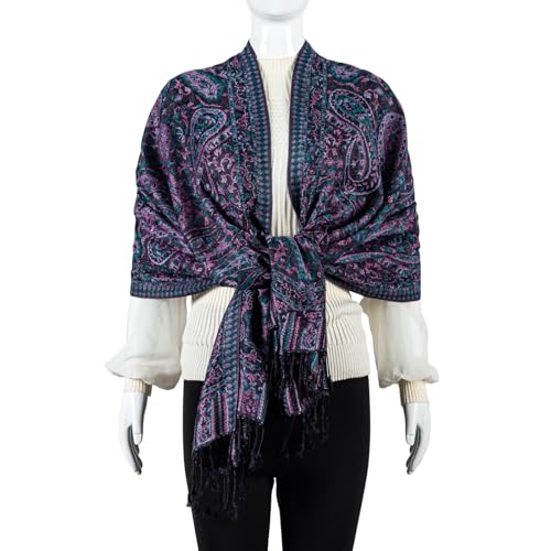 AUSEKALY Pashmina Feel Shawls Wraps for Women Rave Scarf Soft Silky Reversible Men Scarves - color: Black Pink Blue
