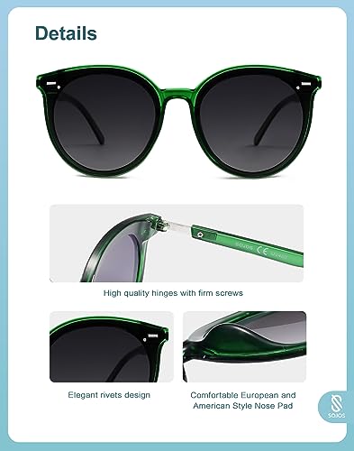 SOJOS Sunglasses Womens Trendy 2025 Classic Round Retro Vintage Shades Large Frame Sunnies SJ2067 - color: Green