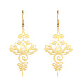 TEAMER Stainless Steel Lotus Flower Dangle Earrings Bohemian Drop Earring Unique Geometric Jewelry for Women - color: Lotus 2-Gold