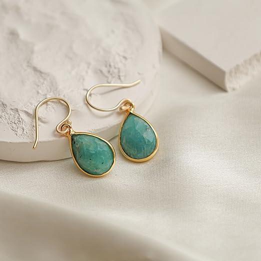 Gempires Teardrop Crystal Earring, Pear Shape Dangle Drop Earrings, Natural Gemstone Earring, Minimal, Everyday Wear, Hypoallergenic 14k Gold Plated, Gift for Mom Wife friend