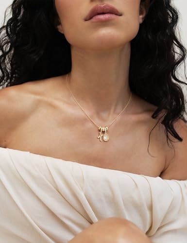 Freekiss Gold Pendant Necklace for Women, Dainty Diamond Necklaces for Women Simple 14K Gold Plated Paperclip Choker Necklaces Cute Minimalist Open Oval Necklaces Gold Jewelry for Women Gifts - color: Gold, style: Number 4 - Moonlight Pearl Shell
