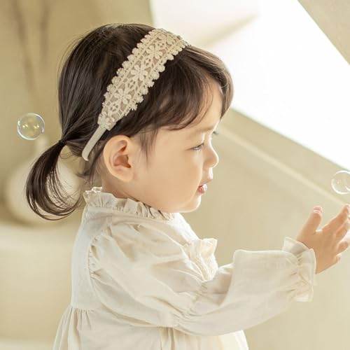 Boho Chic Lace Headband, Elastic Turban with Cream Wrap for Newborn Infant Girls (Style 4)