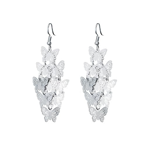 Nine Piece Butterfly Earrings Mix Color Bohemia Style Long Drop Dangle Hook Earrings Lightweight Fashion Style Butterfly Earrings Holiday Gifts Jewelry for Women - color: Silver