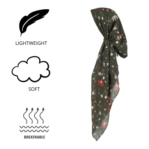 Pretied Head Scarves for Women Featuring Lightweight Crimped Material and Attractive - color: Floral Olive