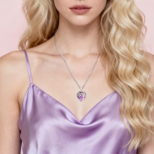 Turquoise/Amethyst/Moonstone/Black Onyx Tree of Life Necklace for Women Hummingbird Necklaces White Gold Plated Copper Jewelry - style: A-Tree of Life -Amethyst