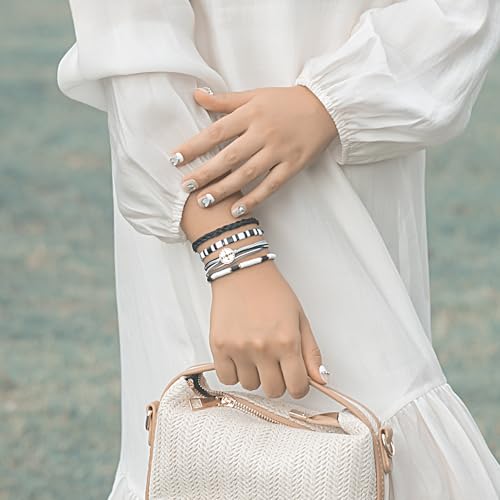 FANCY SHINY Boho Nautical Compass String Bracelets Beaded Clay Beads Bracelet Stackable Friendship Bracelets Summer Beach Outfits for Women Girls - color: Black