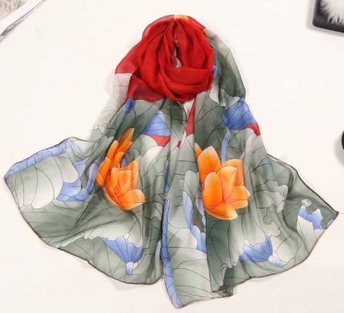 Xyueanlo Women's Chiffon Scarf Lightweight Scarves Fashion Elegant Floral Print Scarfs Shawls - color: Green