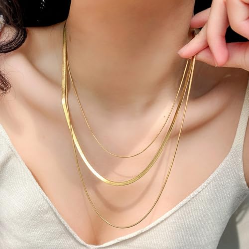 Gold Necklaces for Women Gifts - 14K Gold Plated Necklace for Women Necklaces for Her Tiny Fashion Jewelry for Teens，for Women Friends Jewelry Gifts，Necklace Gold Jewelry Birthday Gifts - style: Three layer double-layer snake bone necklace