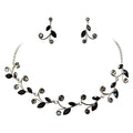 Faship Gorgeous Rhinestone Crystal Floral Necklace Earrings Set - color: Black