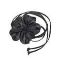 Boho Big Flower PU Leather Waist Belt Chain for Women Rose Floral Camellia Long Tassel Adjustable Waist Band Jewelry - color: Black