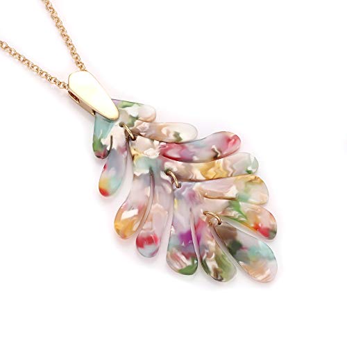 ARATLENCH Acrylic Pendant necklace Earrings – Long Statement Leaf Charm Necklace Tortoise Resin Palm Leaf Earrings Fashion Necklaces Earrings for Women - color: Floral