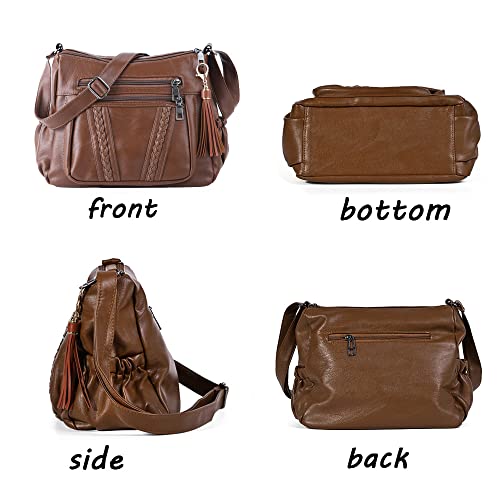 ELDA Crossbody Bags For Women Pocketbooks Soft PU Leather Purses and Handbags Multi Pocket Shoulder Bag - color: Brown