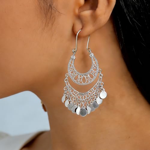 Boho Earrings for Women Trendy Gold Dangle Earrings Vintage Bohemian Indian Country Jewelry Gifts Boho Dress Chic Clothing - color: F2:Silver earrings