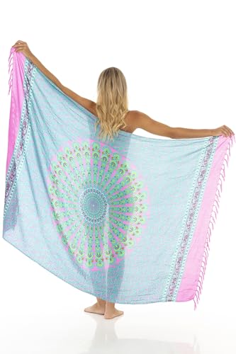 SHU-SHI Sarong Wraps for Women Long Beach Cover ups Pareo Bathing Suit Wrap Skirt Mandala Sarongs Coverup - color: Pink/Tosca
