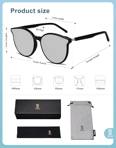 SOJOS Sunglasses Womens Trendy 2025 Classic Round Retro Vintage Shades Large Frame Sunnies SJ2067 - color: Dark Black