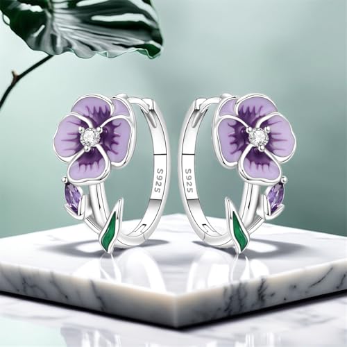 Earrings for Women 925 Sterling Silver Hoop Earring Colorful Cute Fashion Hoop Earrings Graduation Birthday Jewelry Gifts for Women - color: Violet Earrings