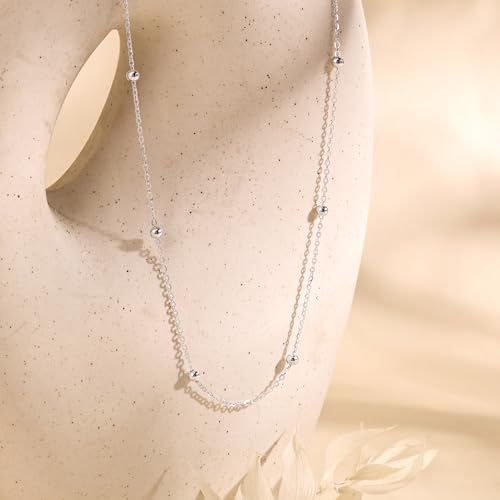 MBW Silver Paperclip Chain Necklace for Women,Dainty Sterling Silver Choker Necklaces for Women Trendy Simple Long Chunky Minimalist Waterproof Link Necklace Jewelry Gifts for Women 16/18/20 in - color: Beaded-17inch