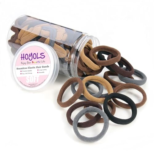 HOYOLS 100pcs Soft Hair Ties no Damage, Seamless Soft Thick Ponytail Holder Scrunchies Head Bands No Crease for Women Girls (Brunette Brown Set) - color: Brown Mixed Color