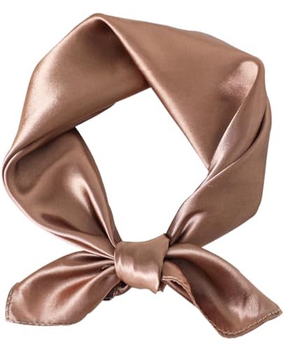 Hioyiwse Satin Square Scarf for Women Solid Color Emulation Silk Handkerchief Hair Ribbon Headband Handbag Purse - color: D9-coffee(23.6*23.6inch)