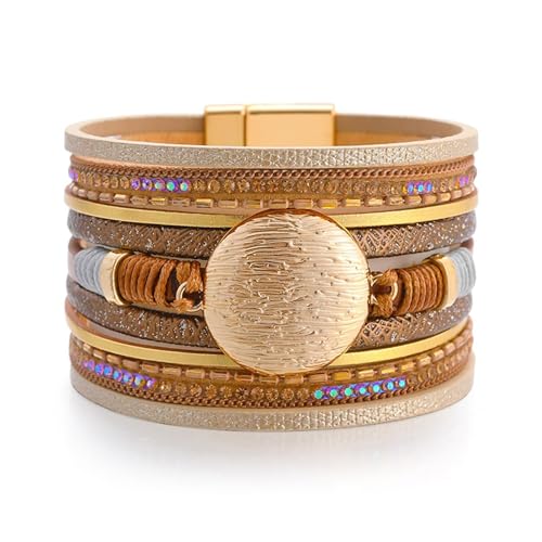 Long tiantian Leather Wrap Bracelets Boho Bracelets for Women Rhinestone Leather Bangles Boho Western Outfit Accessories Jewelry Gifts - color: Boho Stone Charm Bracelets(brown)