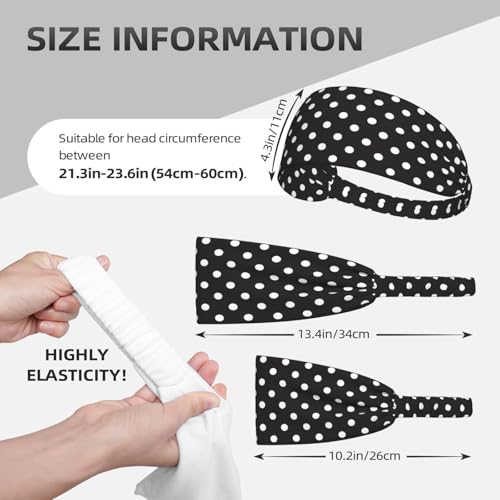 Black and white Polka Dot Headband - Elastic Fashion Hair Band for Sports, Yoga, Daily Wear - color: 12