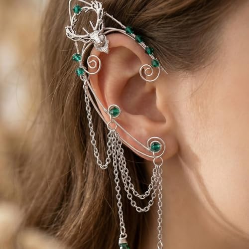 FRESHME Fairy Elf Ear Cuffs - Renaissance Costume Renfaire Non Pierced Elven Ear Climber Cosplay Medieval Fantasy Accessories - color: Sliver
