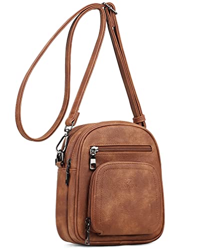 FADEON Small Purses for Women Crossbody Bags, Designer PU Leather Mini Cross Body Purse Travel Shoulder Bag Card Slots - color: 1 Brown Retro Style
