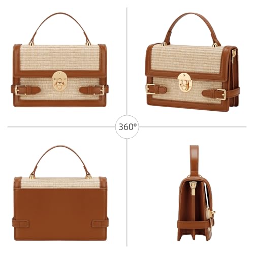 KKXIU Straw Purses for Women – Summer Beach Shoulder Purse & Clutch Handbag, Woven Crossbody Bags for Women - color: Brown