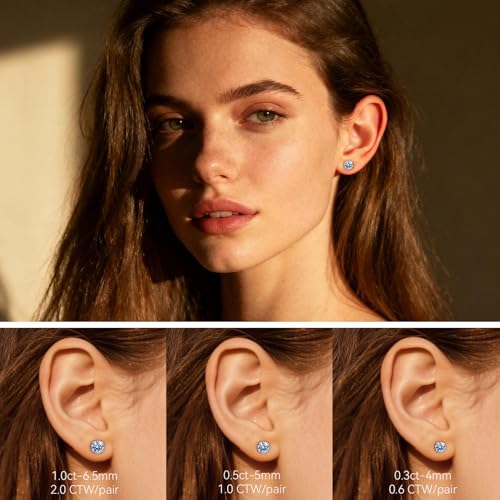 Moissanite Stud Earrings, G23 Hypoallergenic Titanium Stud Earrings for Women Men, Round Cut D Color VVS1 Clarity 18K White Gold Palted Multicolor Moissanite Jewelry, 0.6CT-3.0CT - color: Blue, size: (1.0ct*2)-6.5mm-2.0 Carat